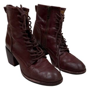 Patricia Nash Sicilli Merlot Lace-Up Leather Boots Sz 6 M Block Heel Fall Burgun